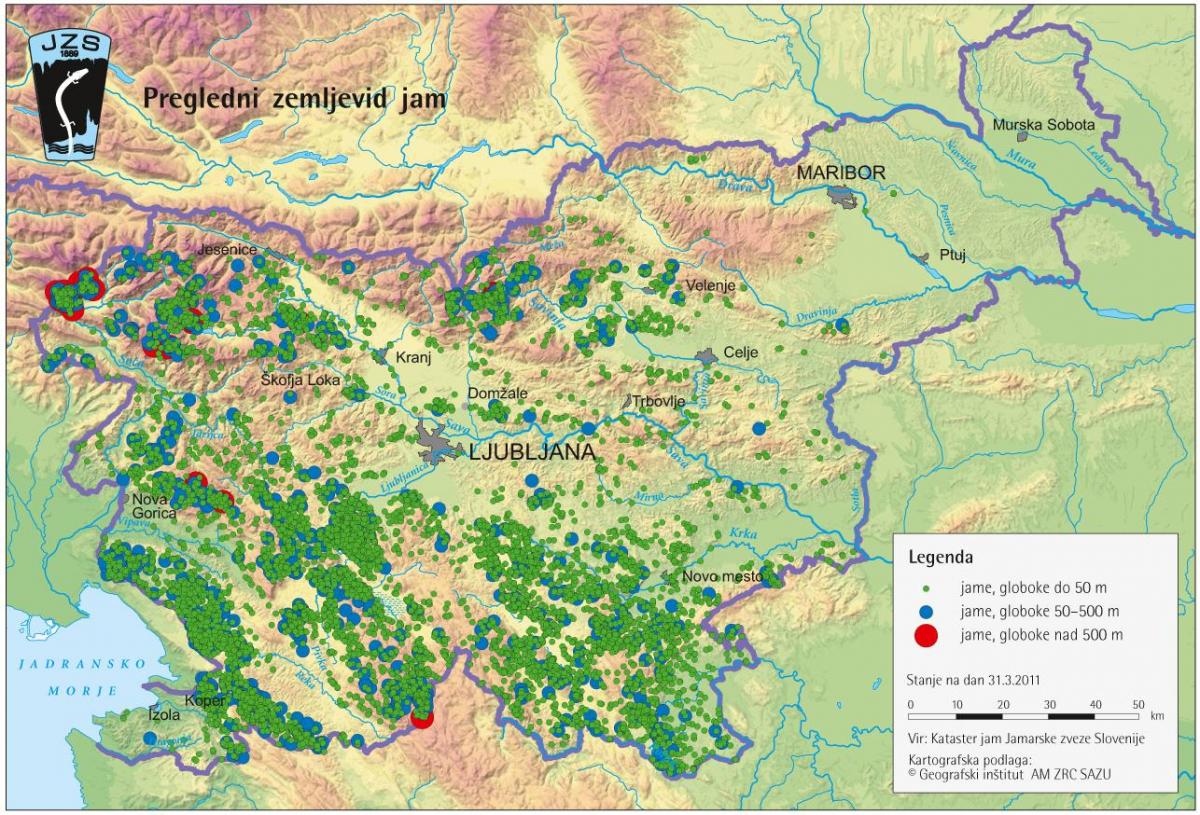 Mapa jaskyne v Slovinsku