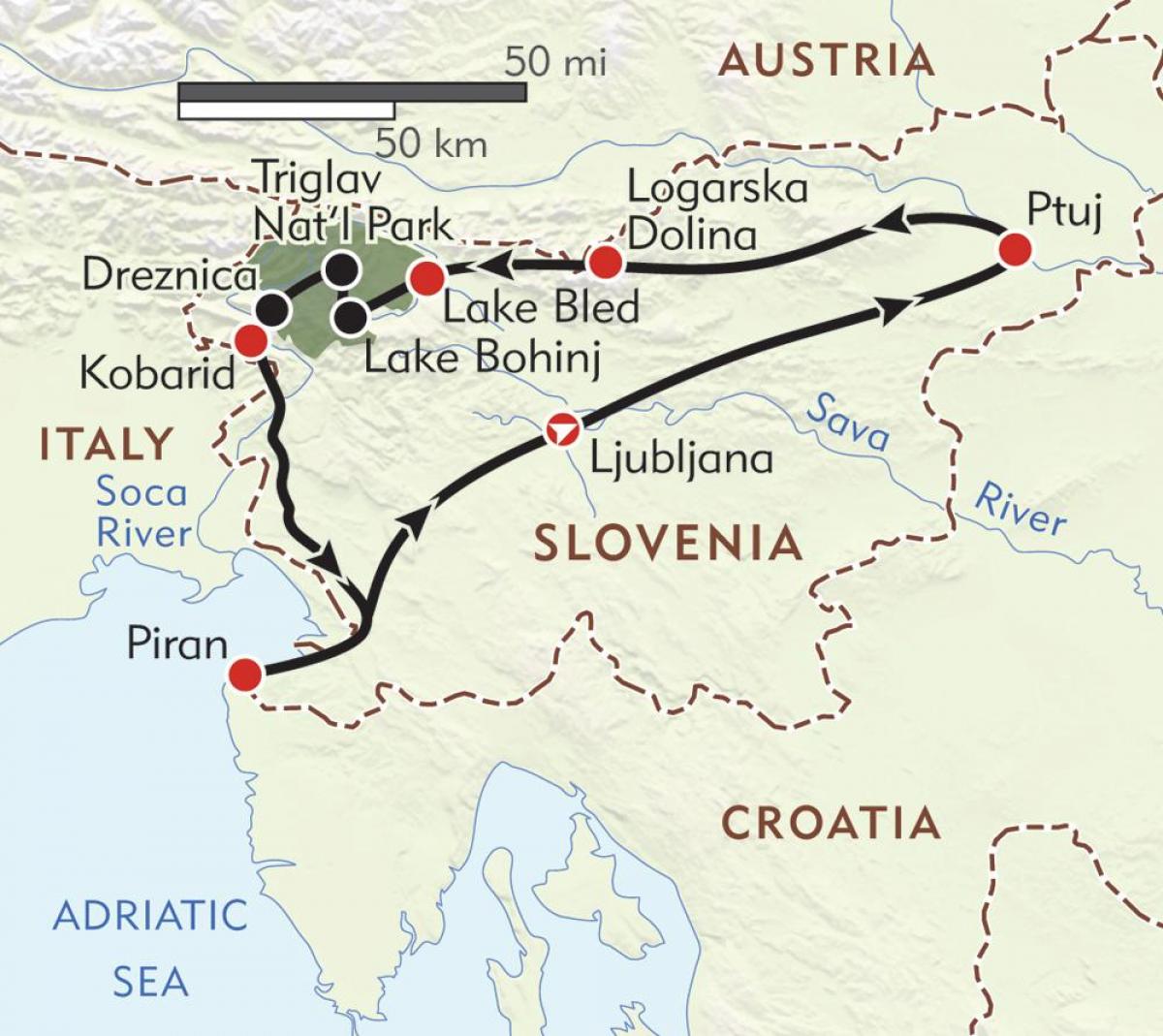 mapa piran Slovinsko