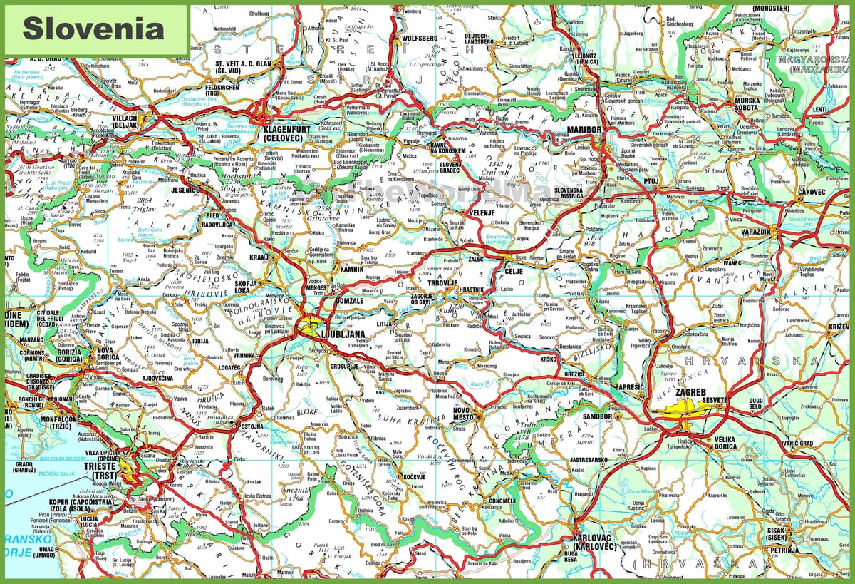 Mapa podrobné Slovinsko