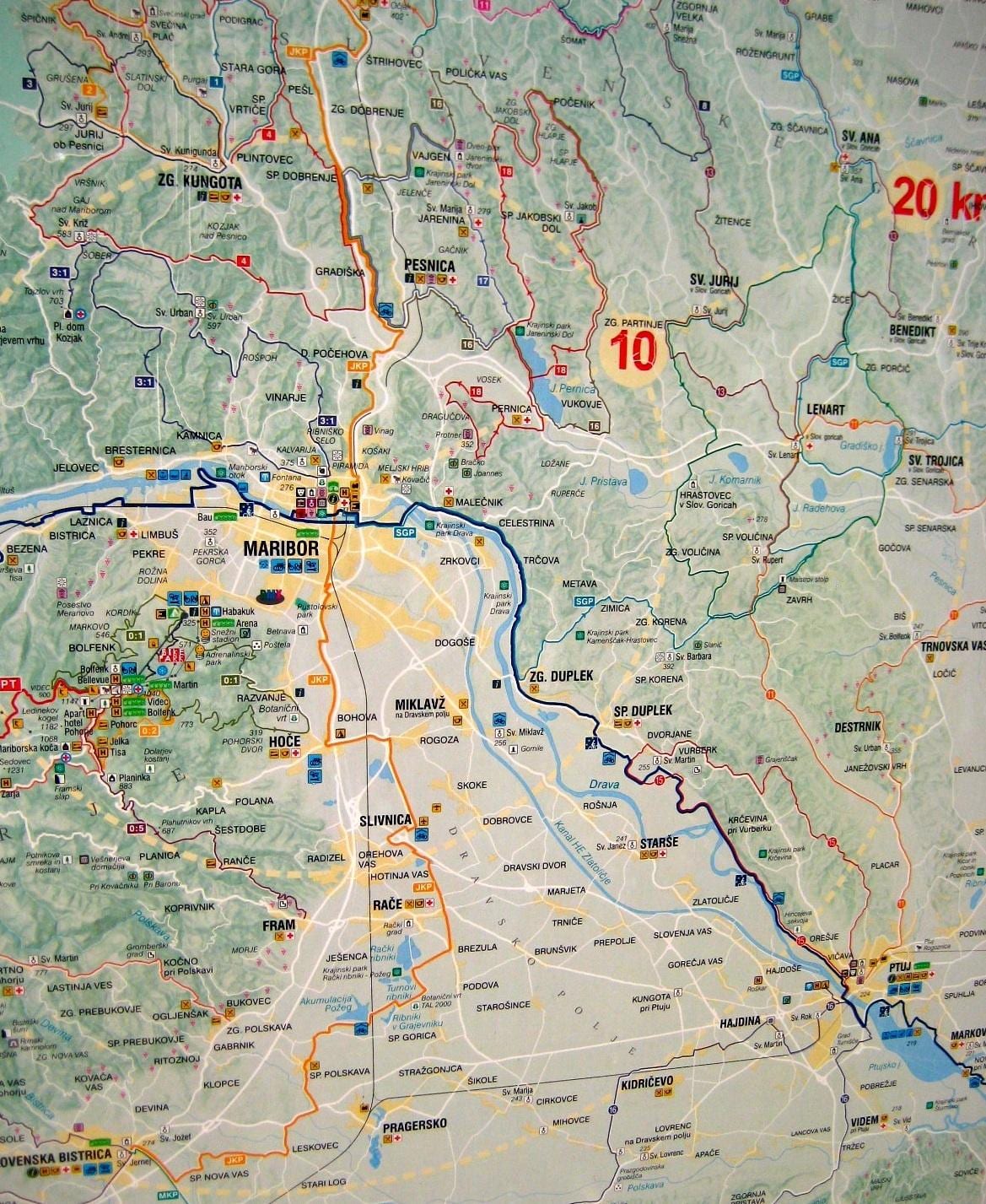 Mapa Slovinska, jazda na bicykli