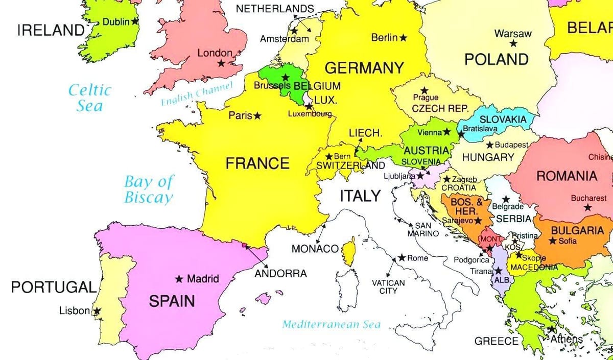 mapa európy ukazuje Slovinsko