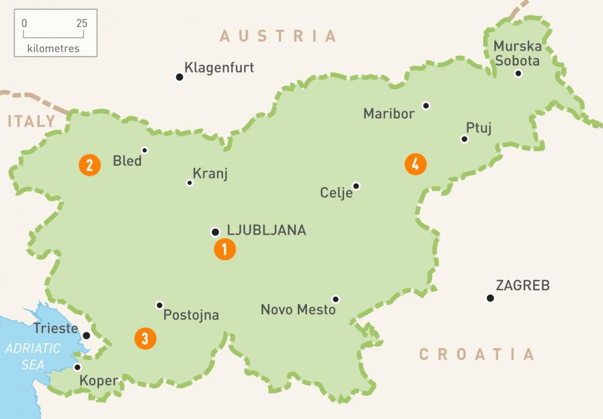 Mapa Slovinska regiónov