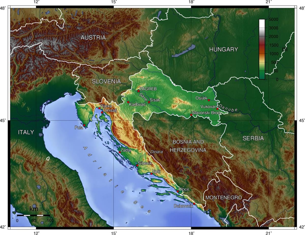 Mapa Slovinska topografické