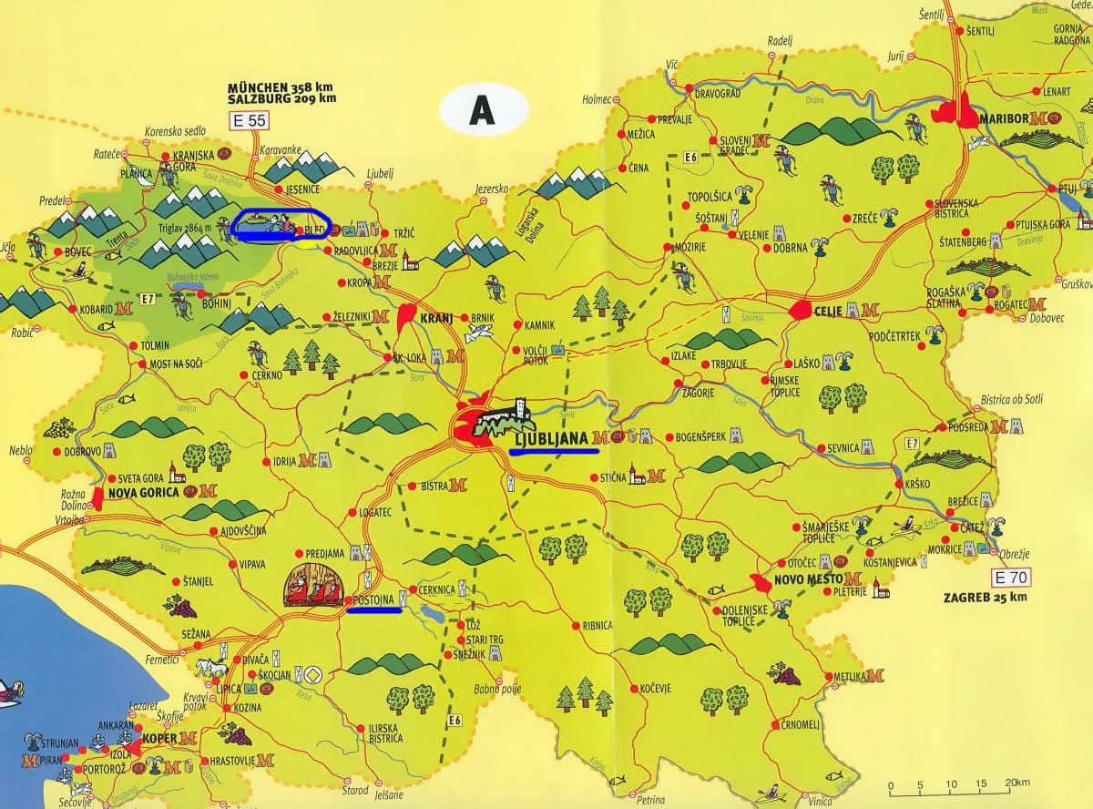 Mapa Slovinska sightseeing