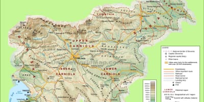 Mapa Slovinska fyzickej