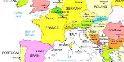 Mapa európy ukazuje Slovinsko